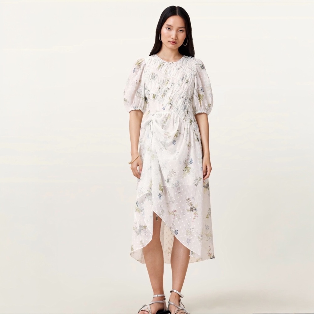 New All Saints Dress Serene Lace Ecru/White Midi Dress Size 8 - Picture 6 of 12